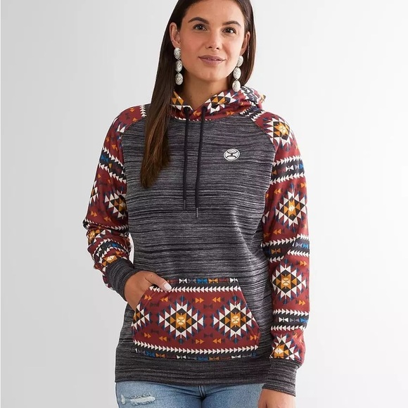 EUC Hooey Women’s Southwestern Aztec Charcoal Red Summit Hoodie Sz Medium - Picture 1 of 12
